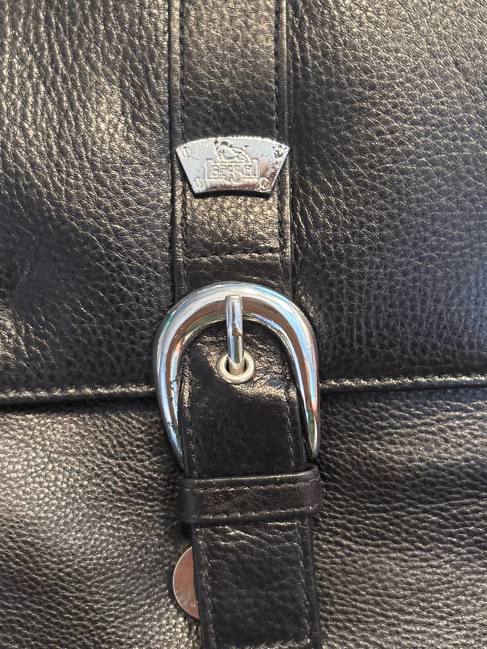Black Leather Crossbody Bag with Buckle Detail - Picture 2 of 4